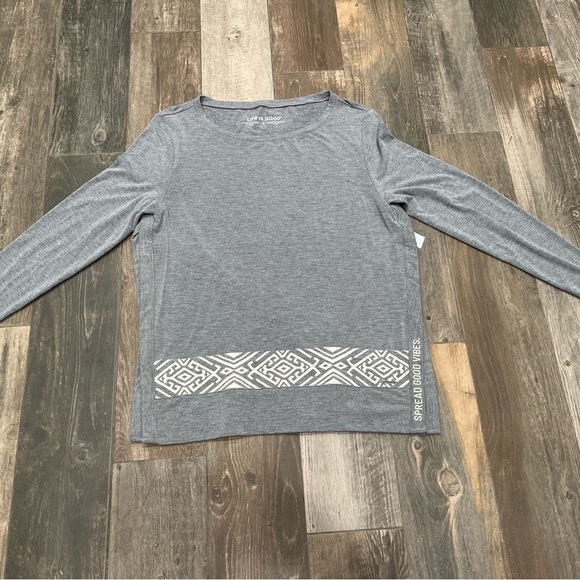 Life is good Spread good Vibes split sides long sleeve shirt Women size Small - Picture 1 of 9